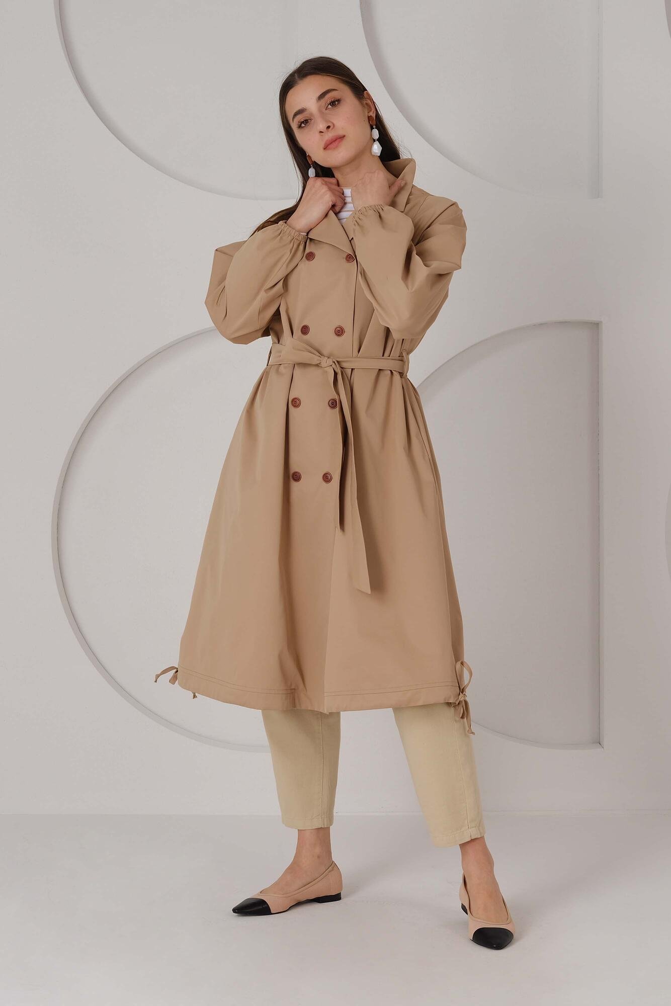 Pleated Skirt Trench Coat Camel