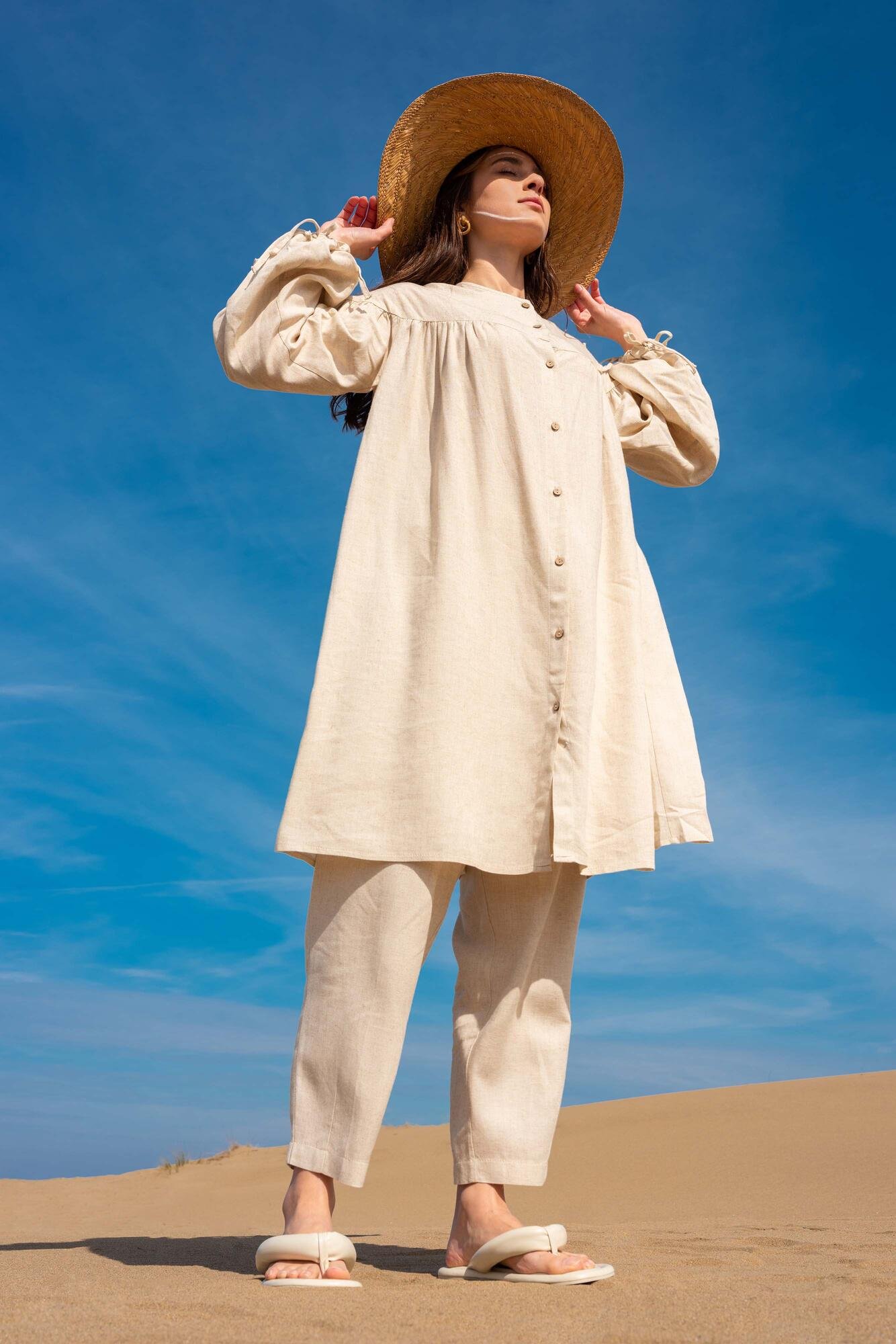 Pleated Linen Natural Tunic