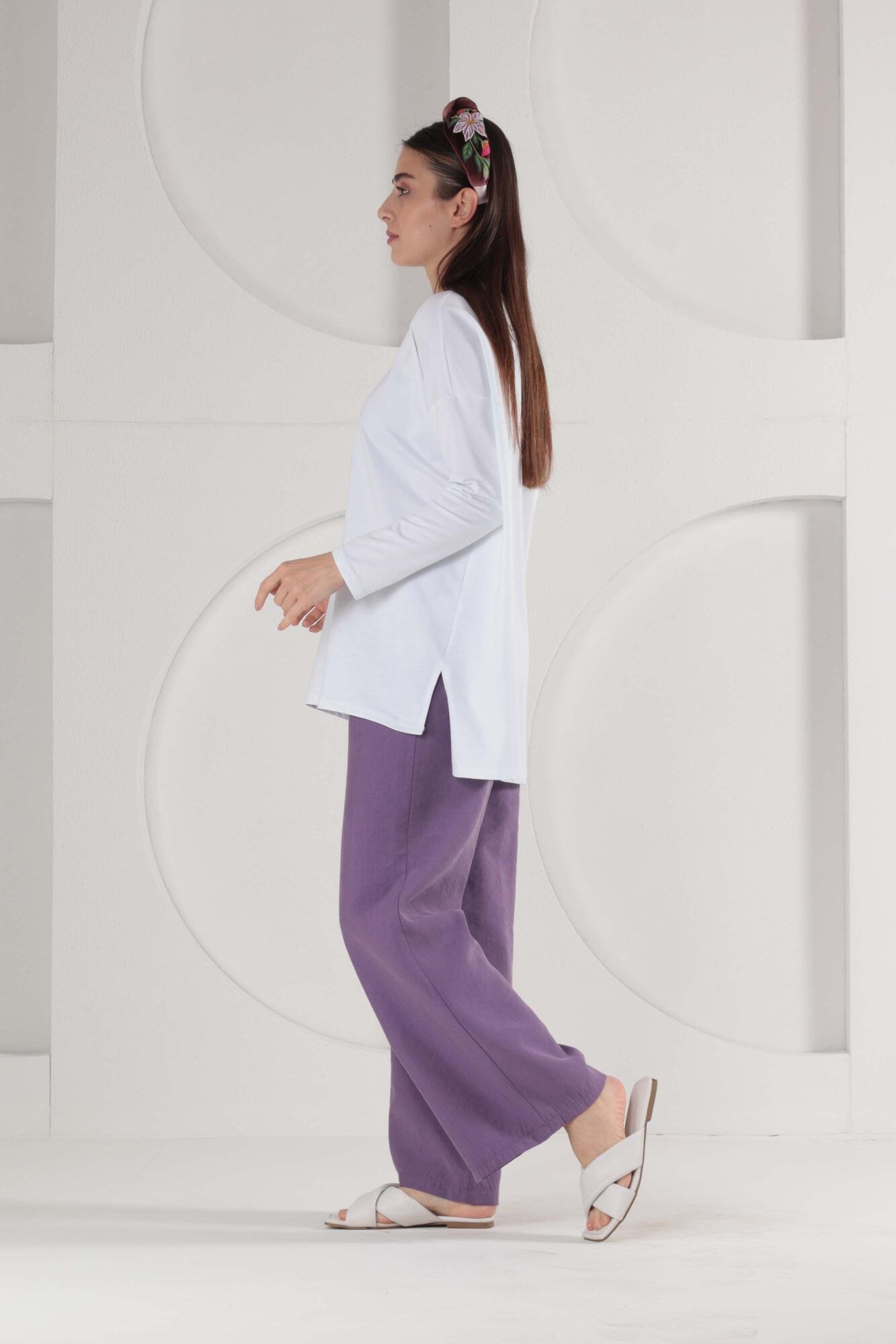 Modal Loose-Fitting Jeans, Dark Lilac