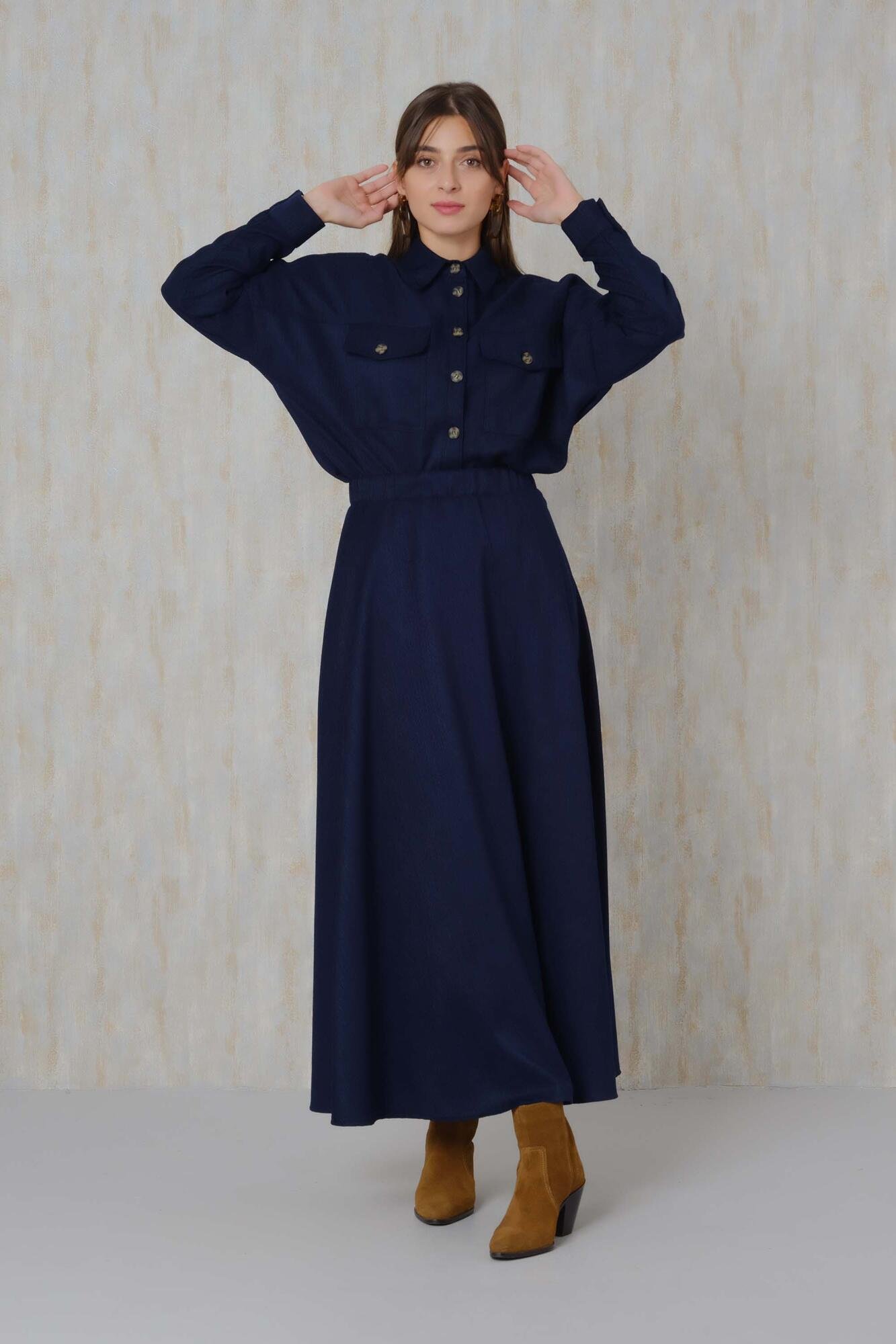 Navy Blue Chenille Circular Skirt