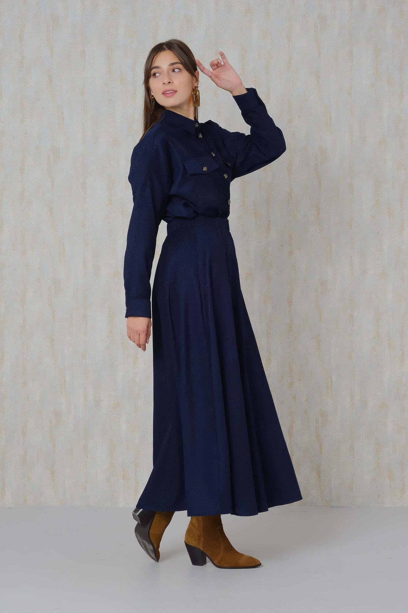 Navy Blue Chenille Circular Skirt