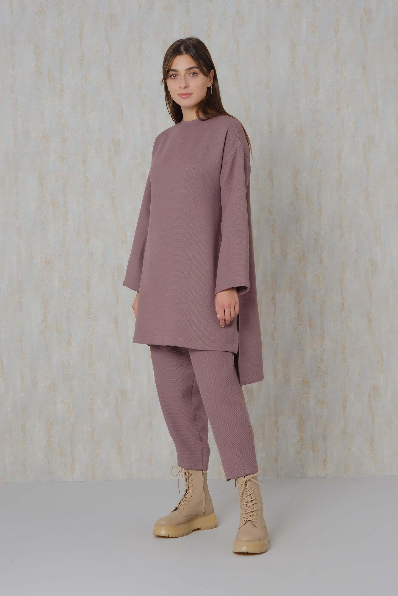 Textured Basic Outfit Purple