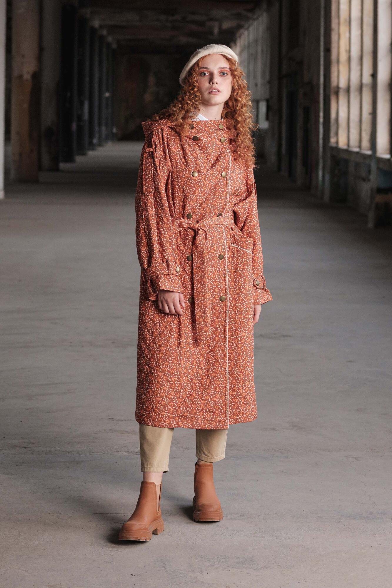 Quilted Patterned Trench Coat Cinnamon 