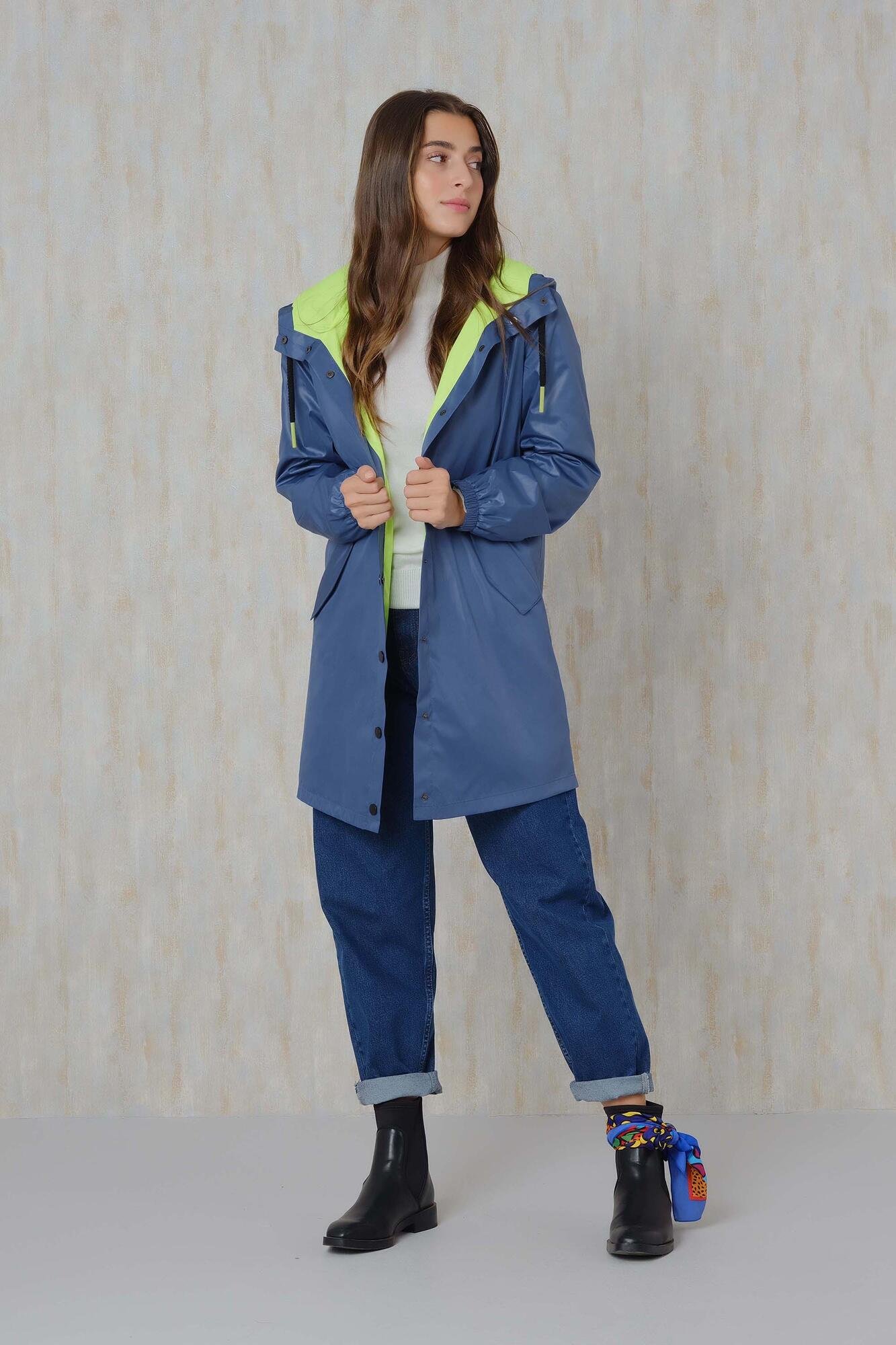 Neon-Lined Raincoat Indigo