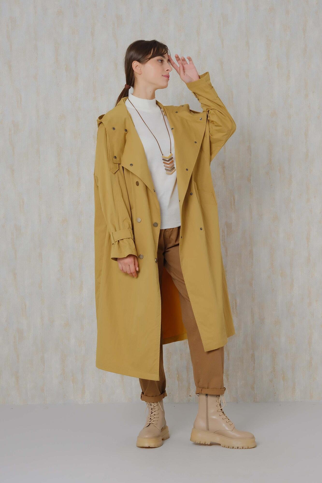 Saffron, Long Hooded Trench Coat