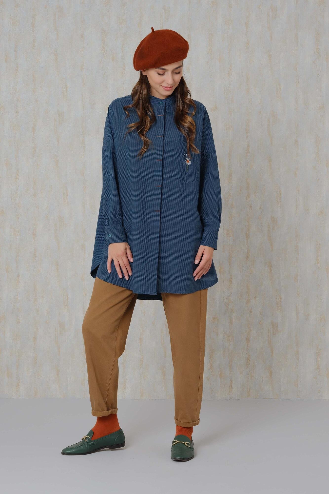 Broidery Detailed Tunic Navy Blue