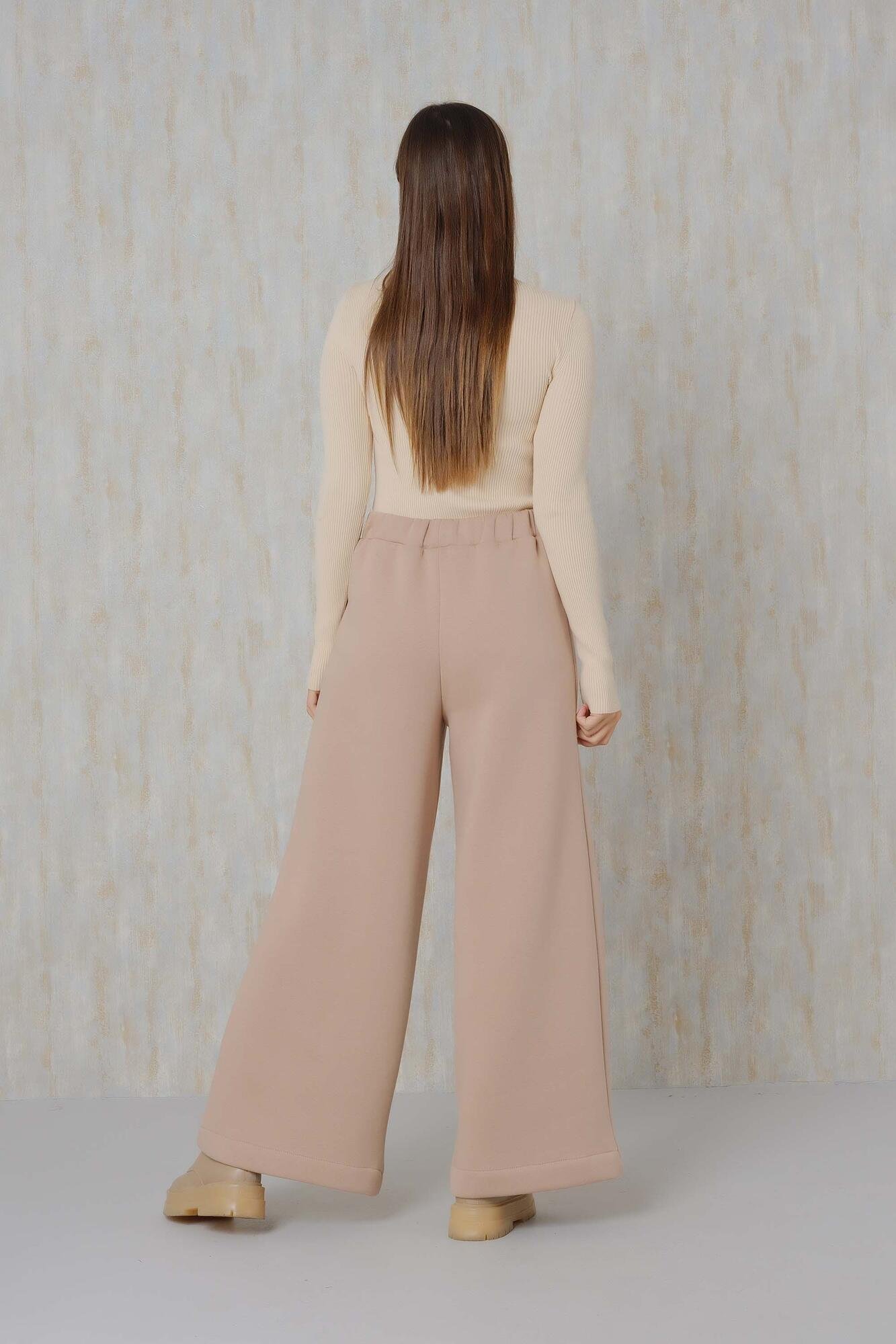 Brushed Palazzo Pants Open, Camel