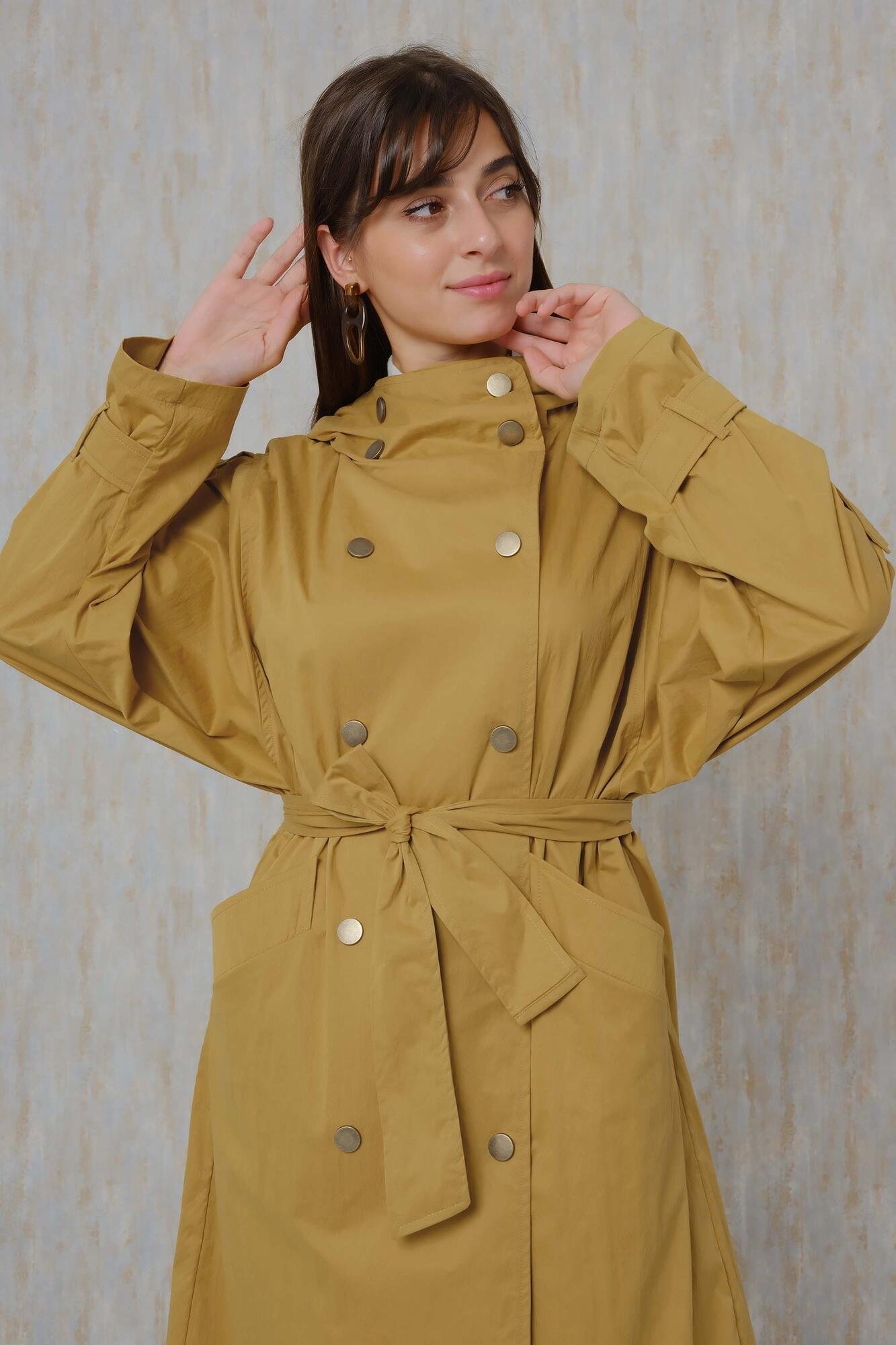 Saffron, Long Hooded Trench Coat