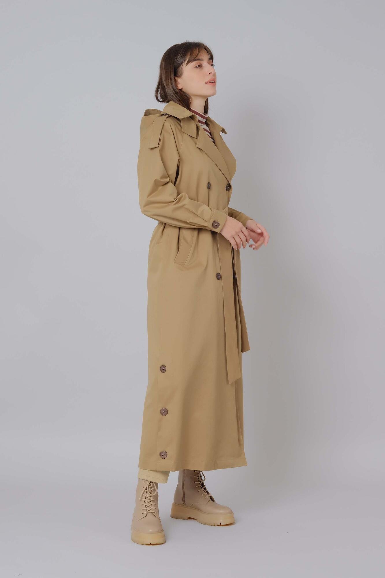 Buttoned Skirt Trench Coat Camel