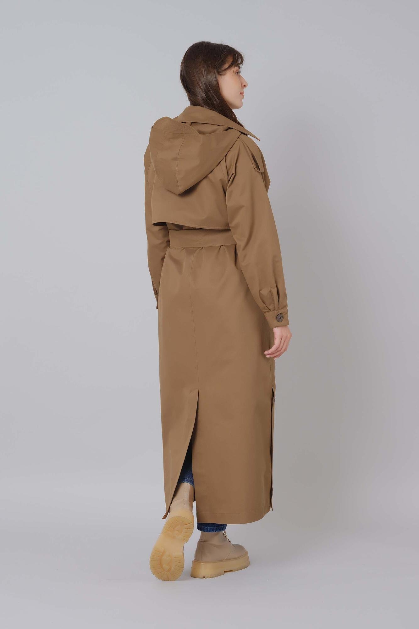 Gathered Skirt Trench Coat Dark Mummy Brown 