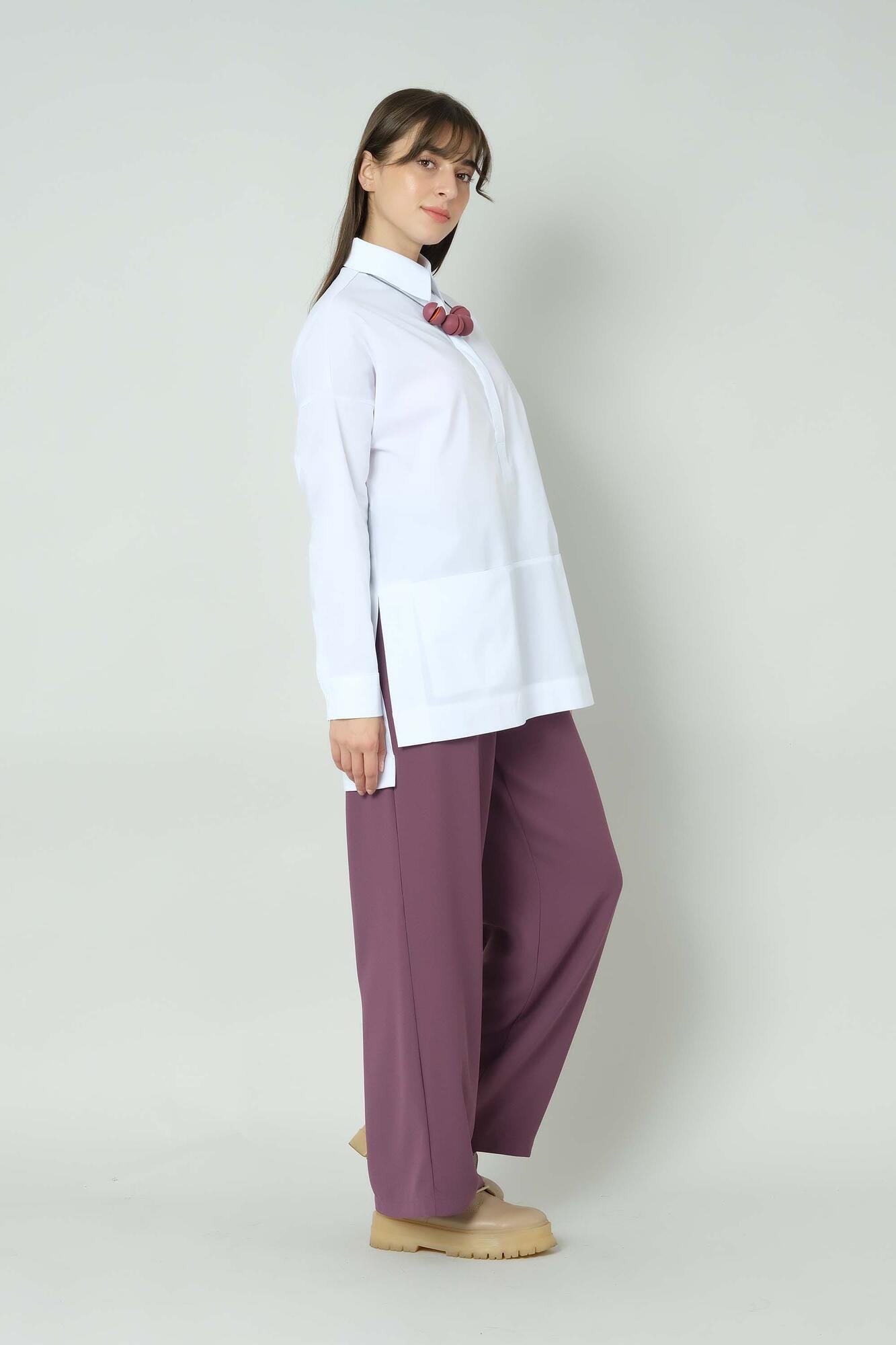Pants With Stretchy Waistbands, Dark Lilac