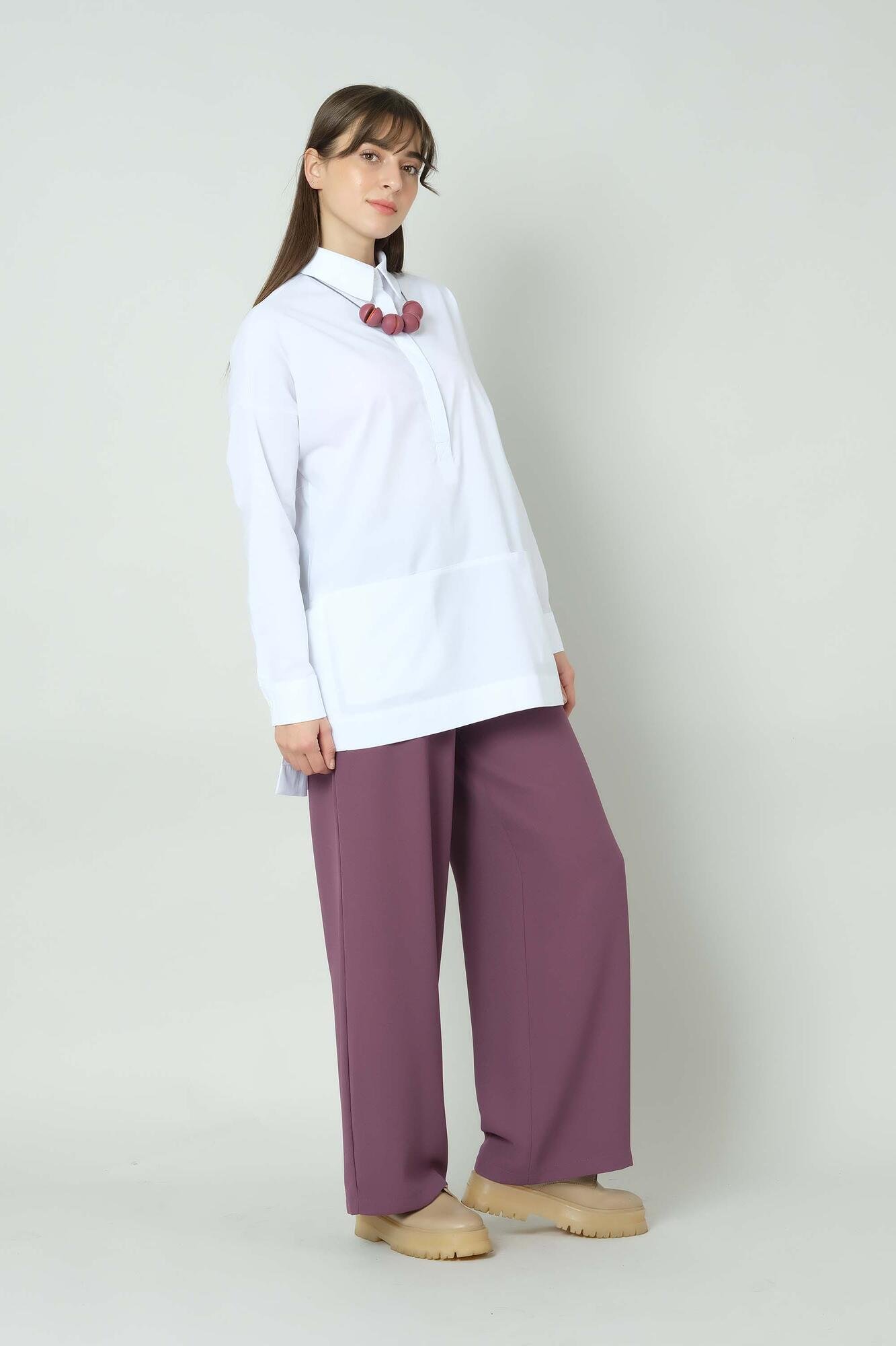 Pants With Stretchy Waistbands, Dark Lilac
