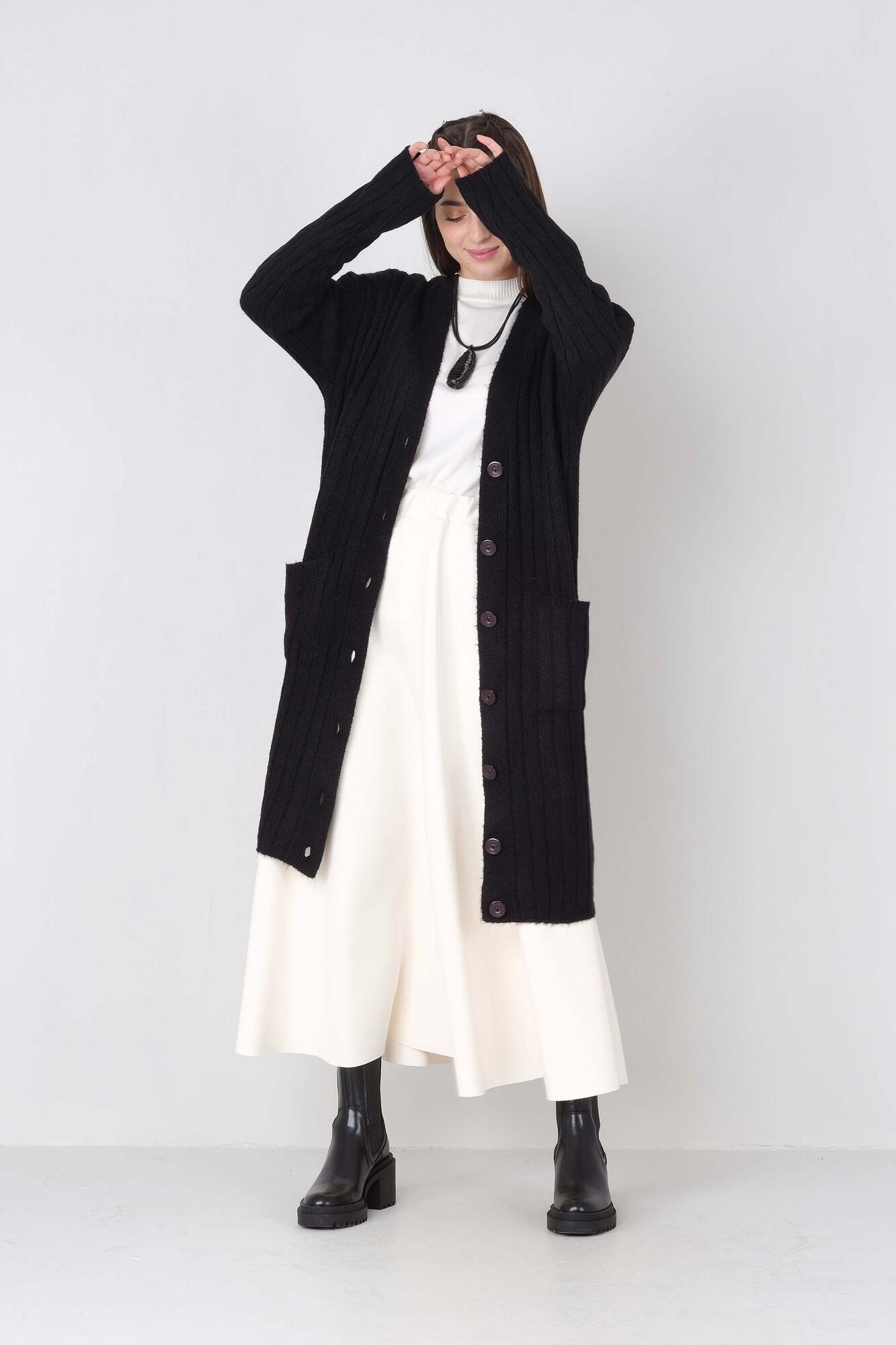 Long Cardigan Black With Pockets