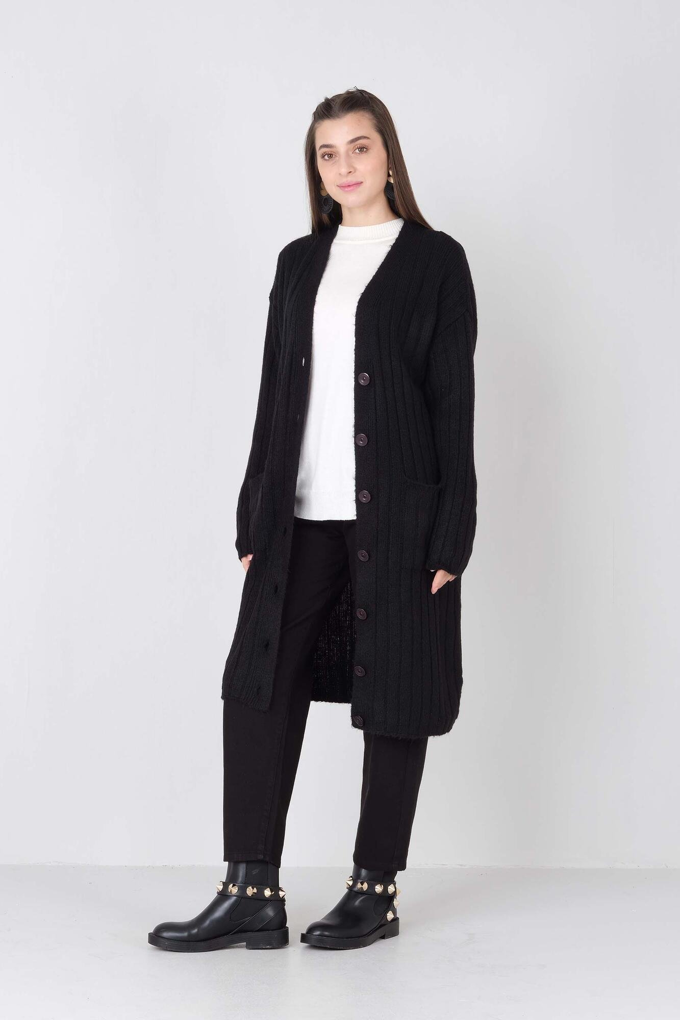 Long Cardigan Black With Pockets