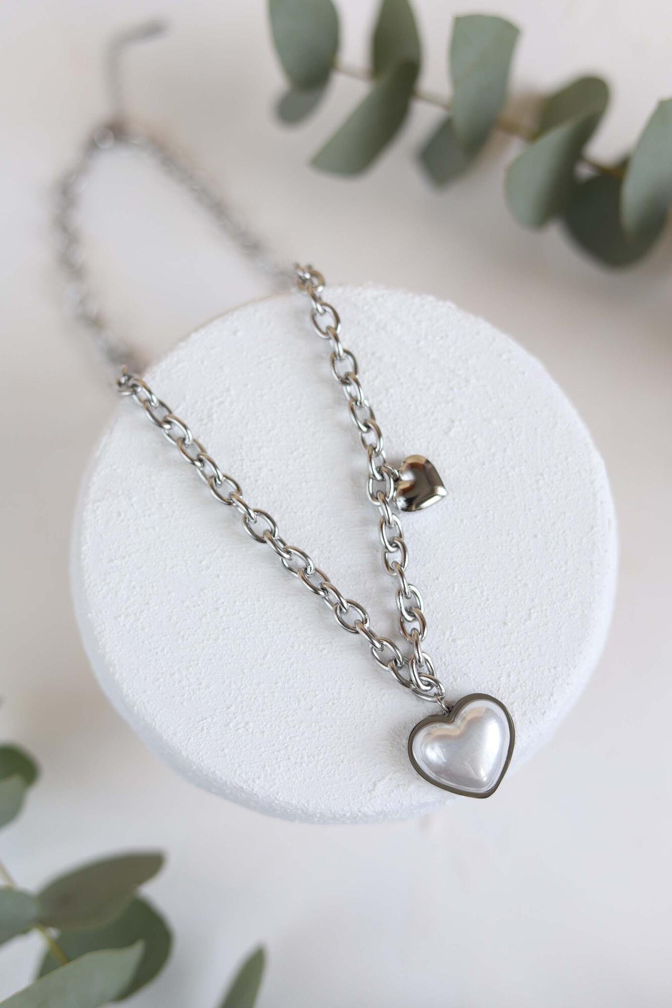 Pearl-Hearted Silver Necklace