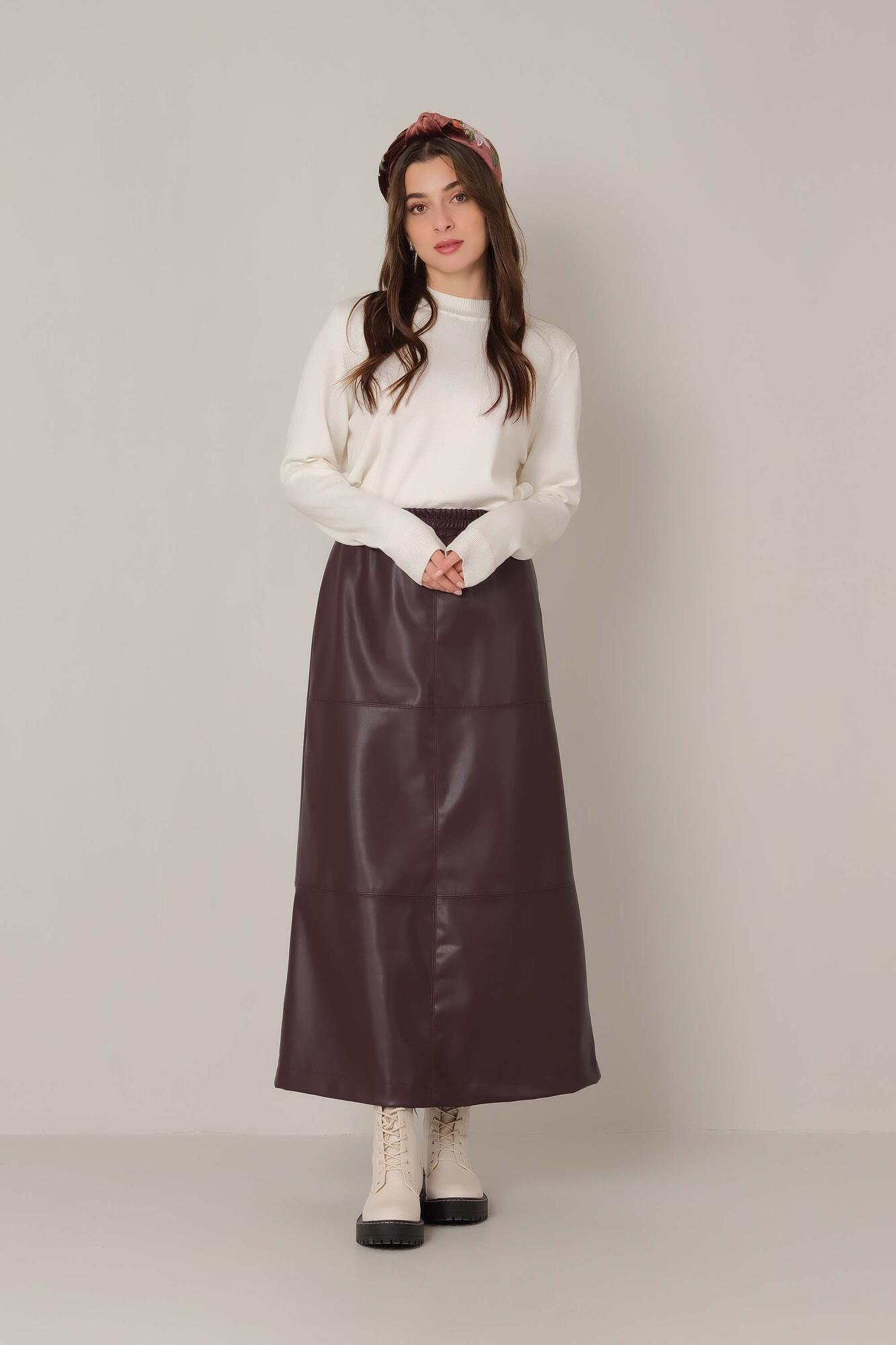 Leather skirt maroon