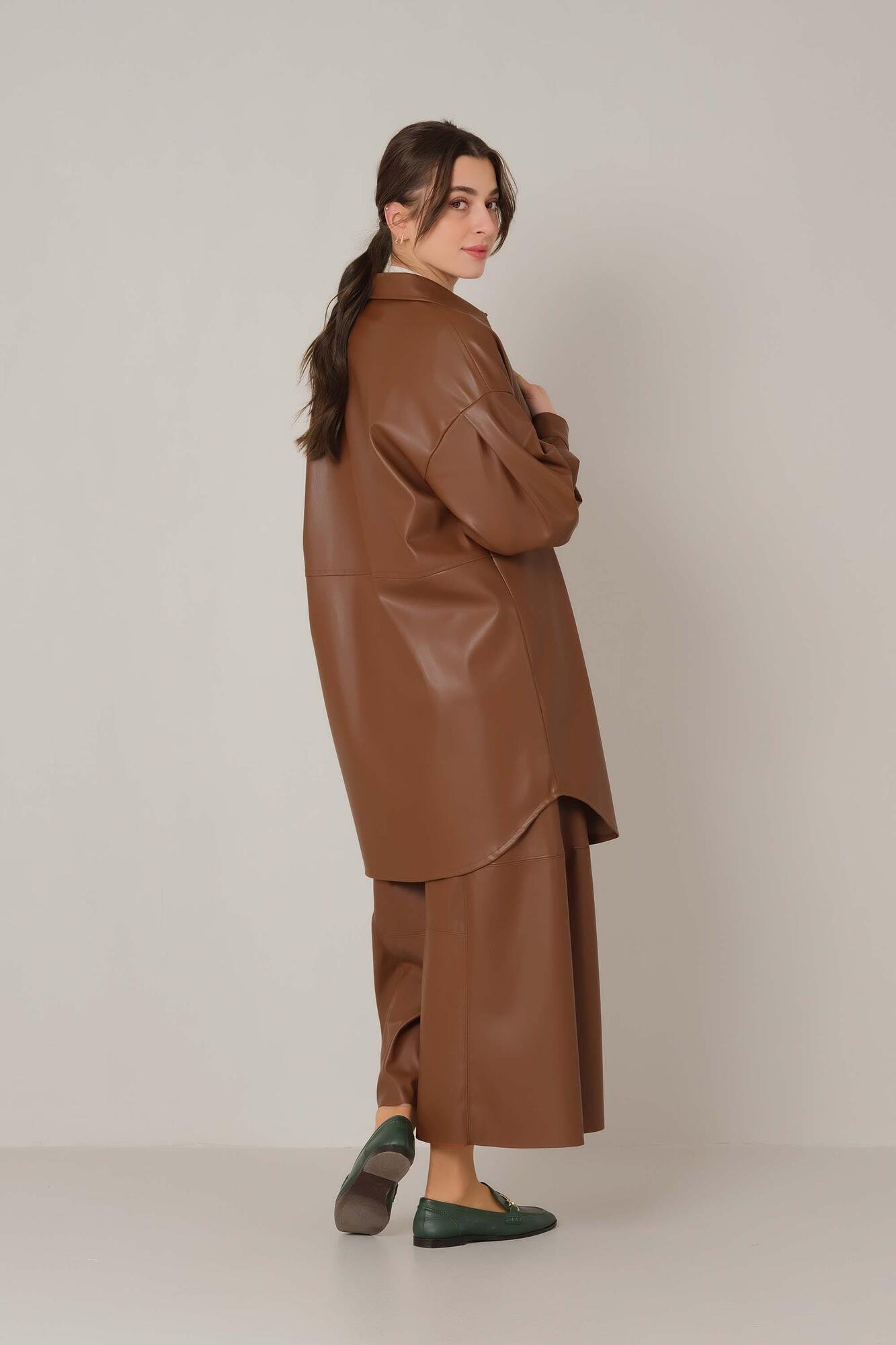 Leather Wide Leg Trouser Brown