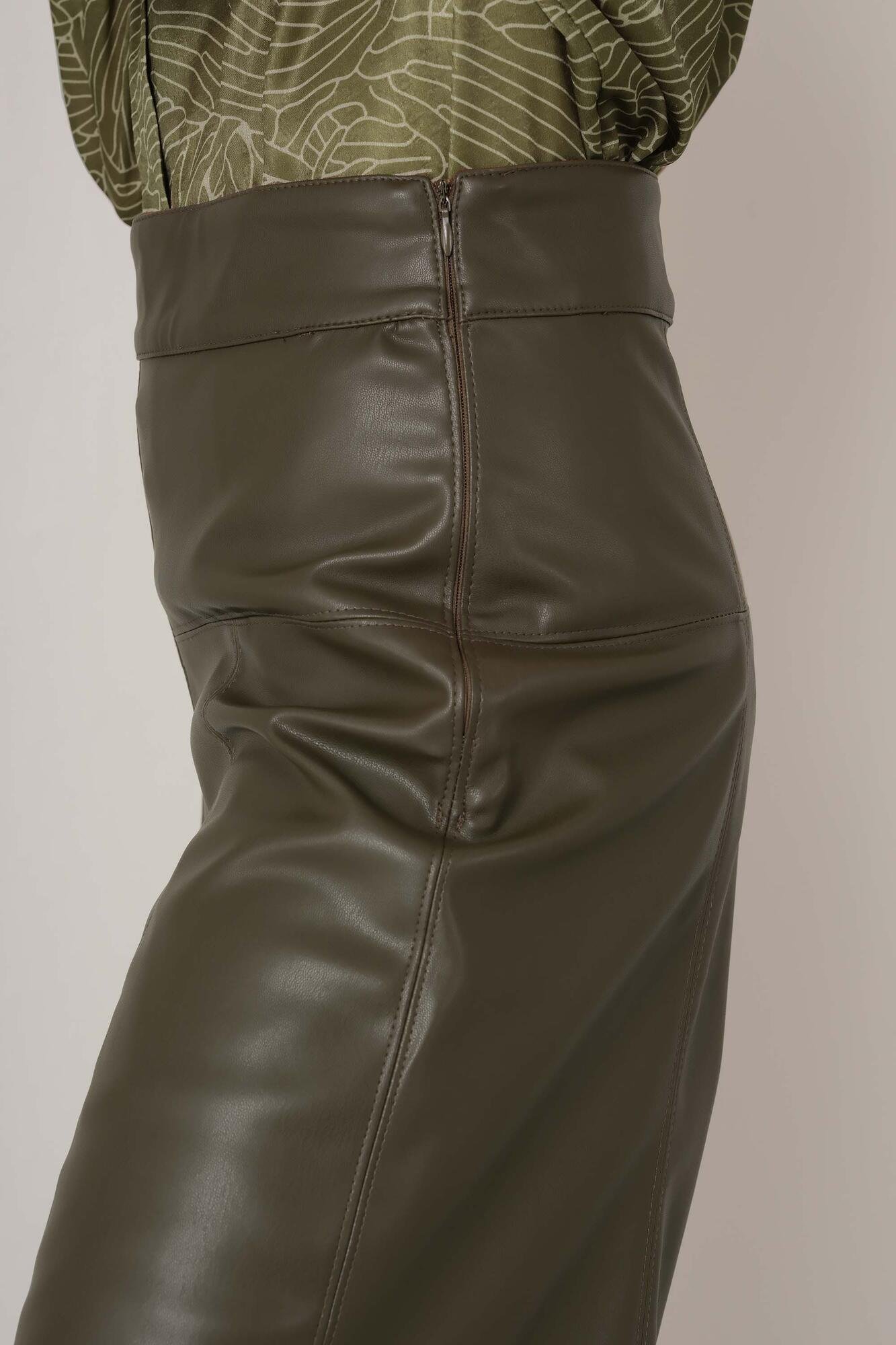 Leather Wide Leg Trouser Khaki
