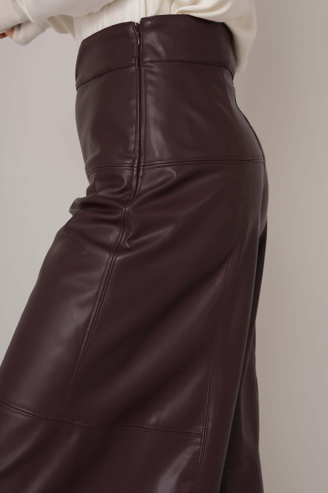 Leather Wide Leg Trouser Claret Red 