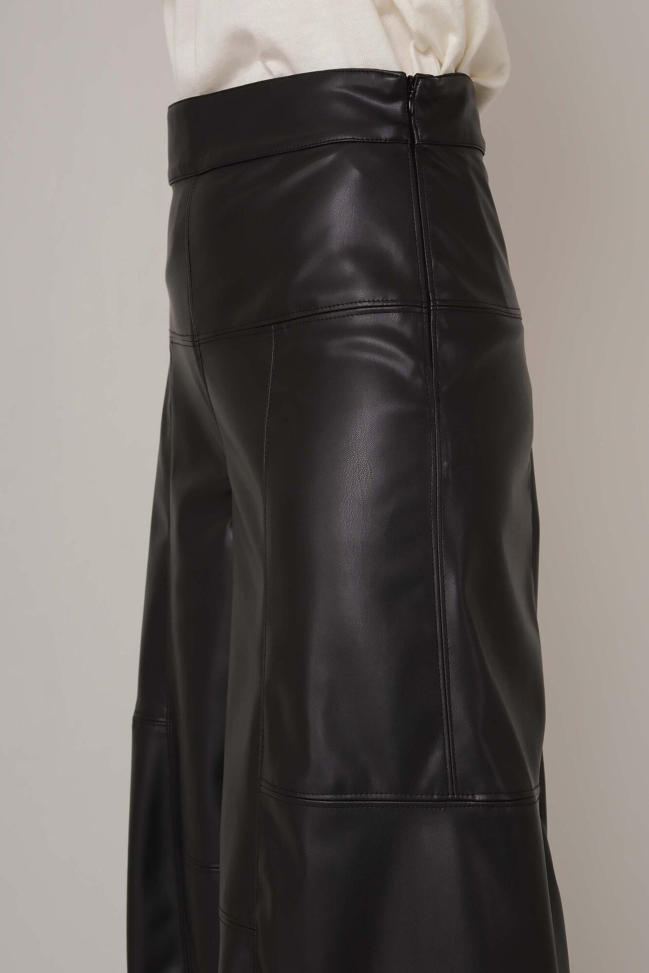 Leather Wide Leg Trouser Black 