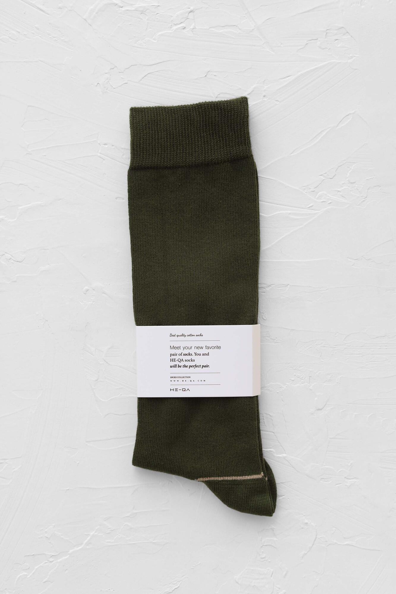 Çizgi Detaylı Diz Altı Çorap Asker Yeşili