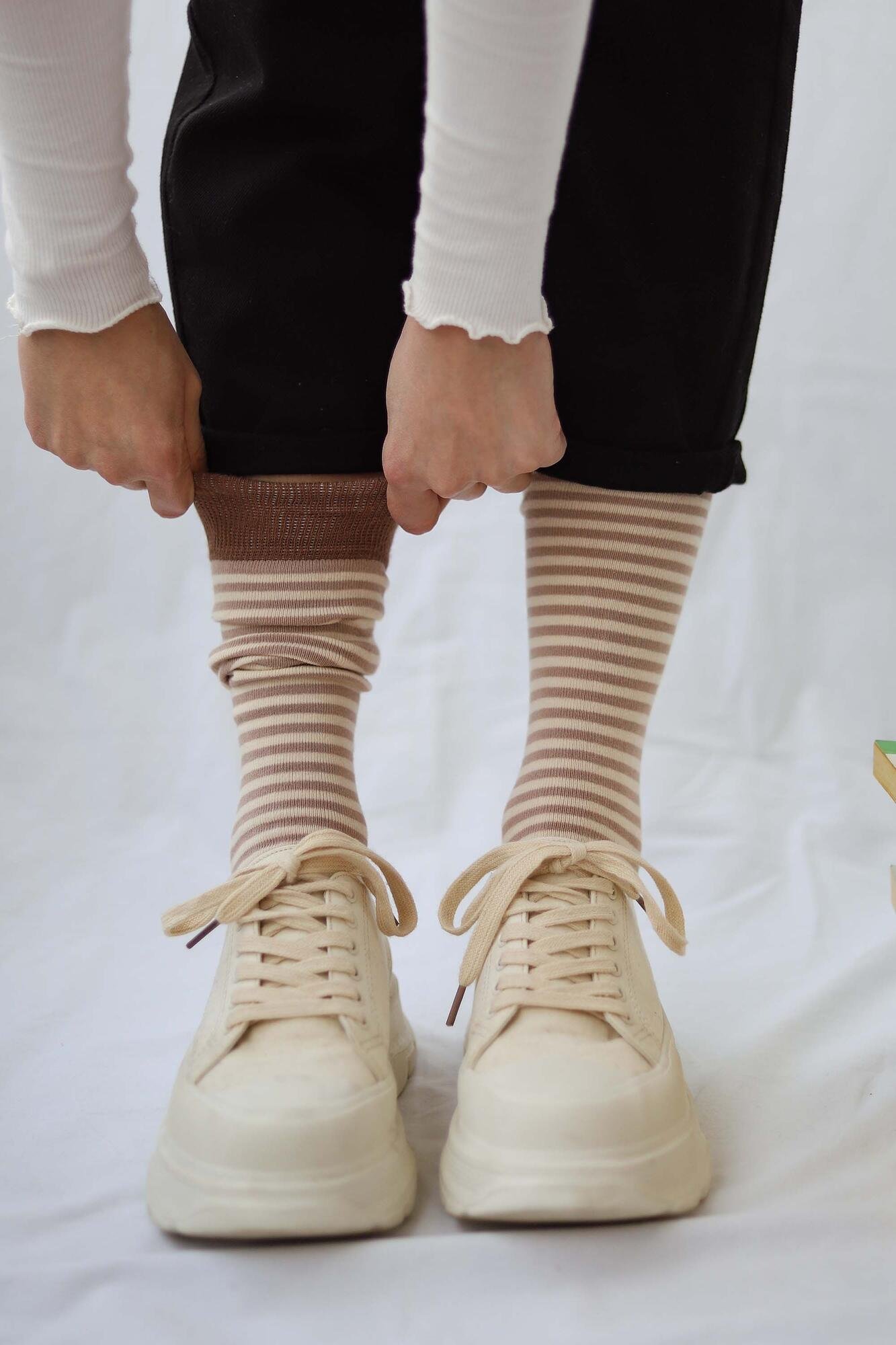 Striped Knee Sock Brownie-Parchment