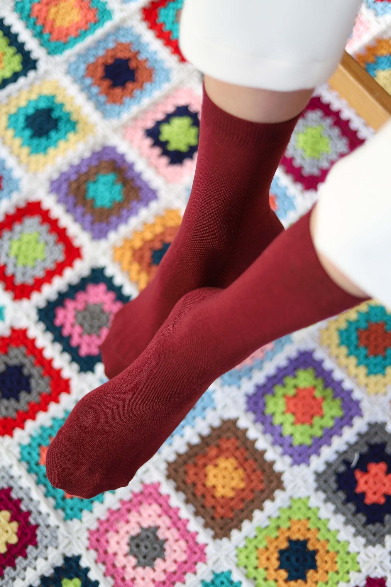Plain Ankle Socks Claret Red