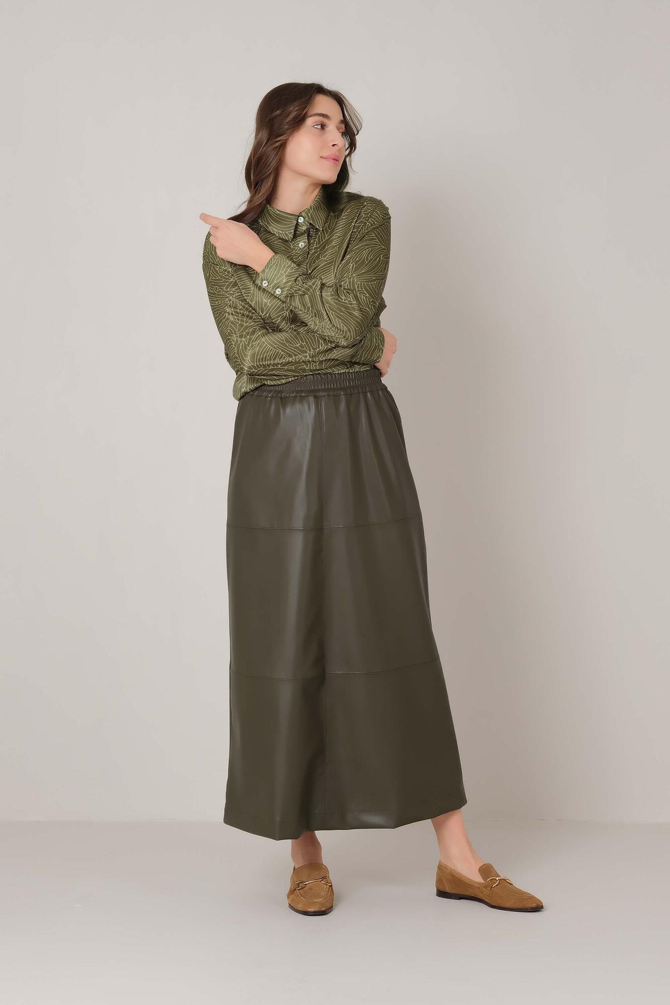 Leather Skirt Khaki