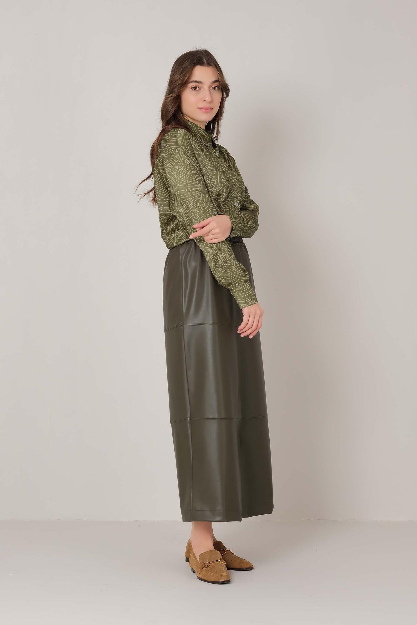 Leather Skirt Khaki