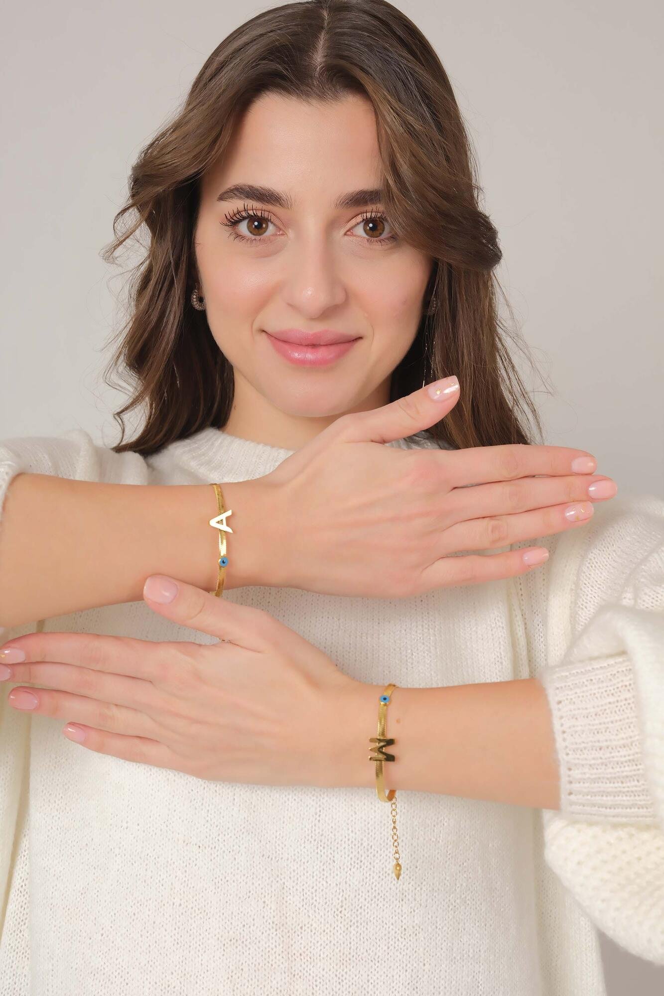 A Letter Nazar Beads Detailed Gold Bracelet