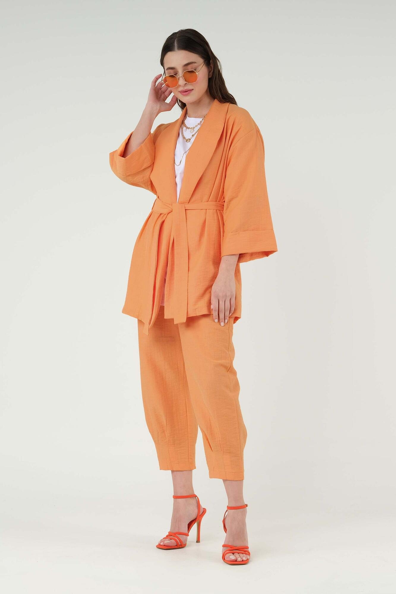 Trousers With Pleated Legs Orange 