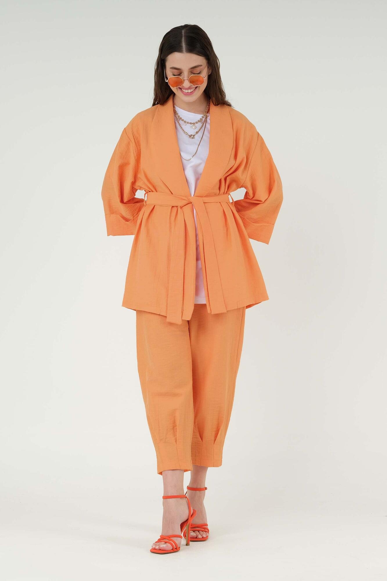 Trousers With Pleated Legs Orange 