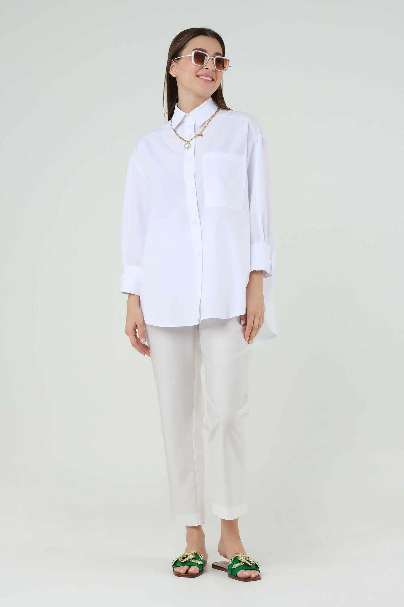 Front Pleated Trousers White
