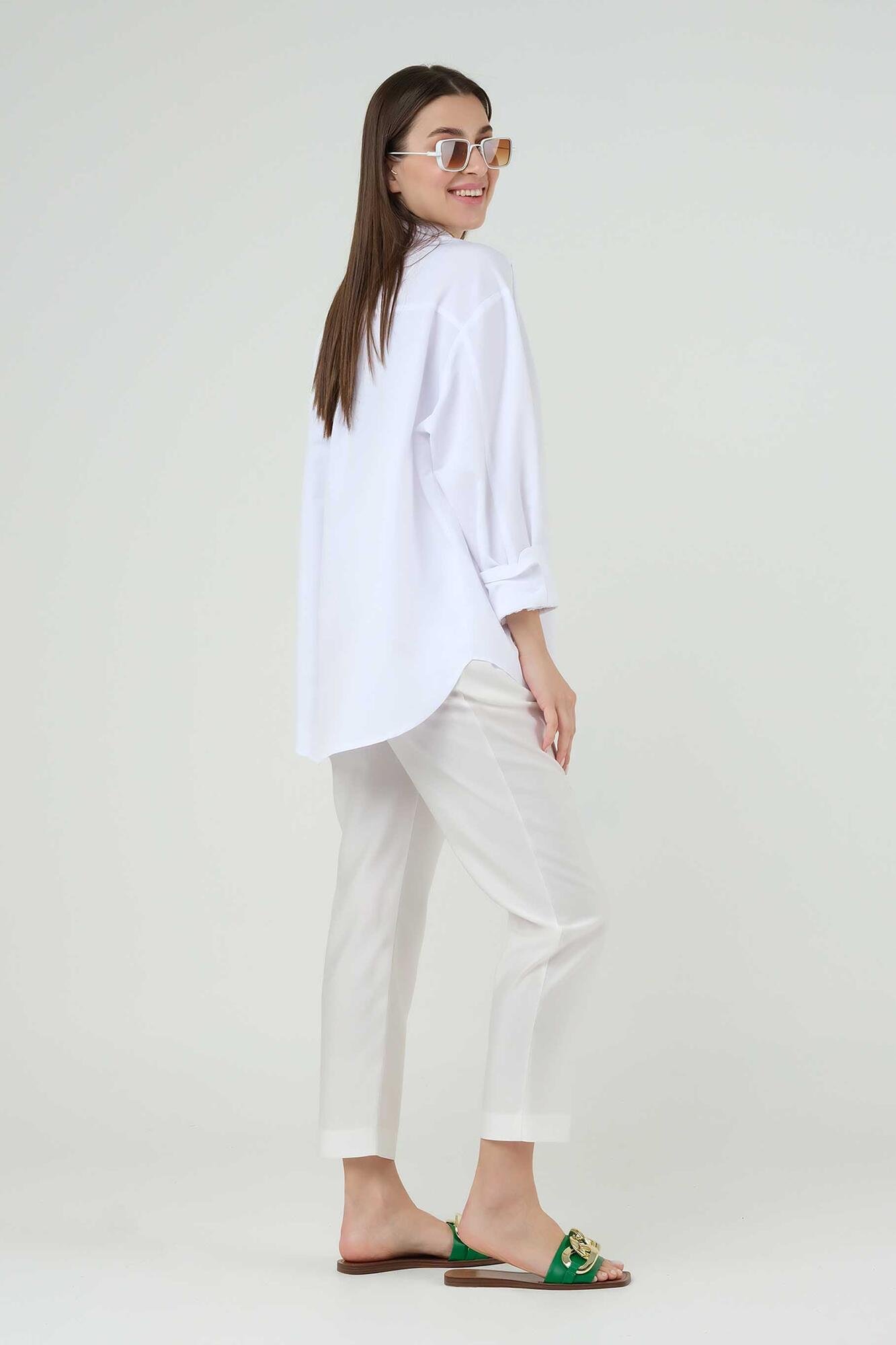 Front Pleated Trousers White