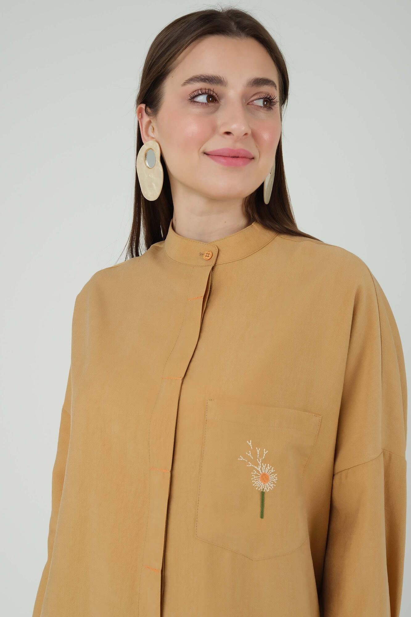 Broidery Detailed Tencel Tunic Soft Yellow