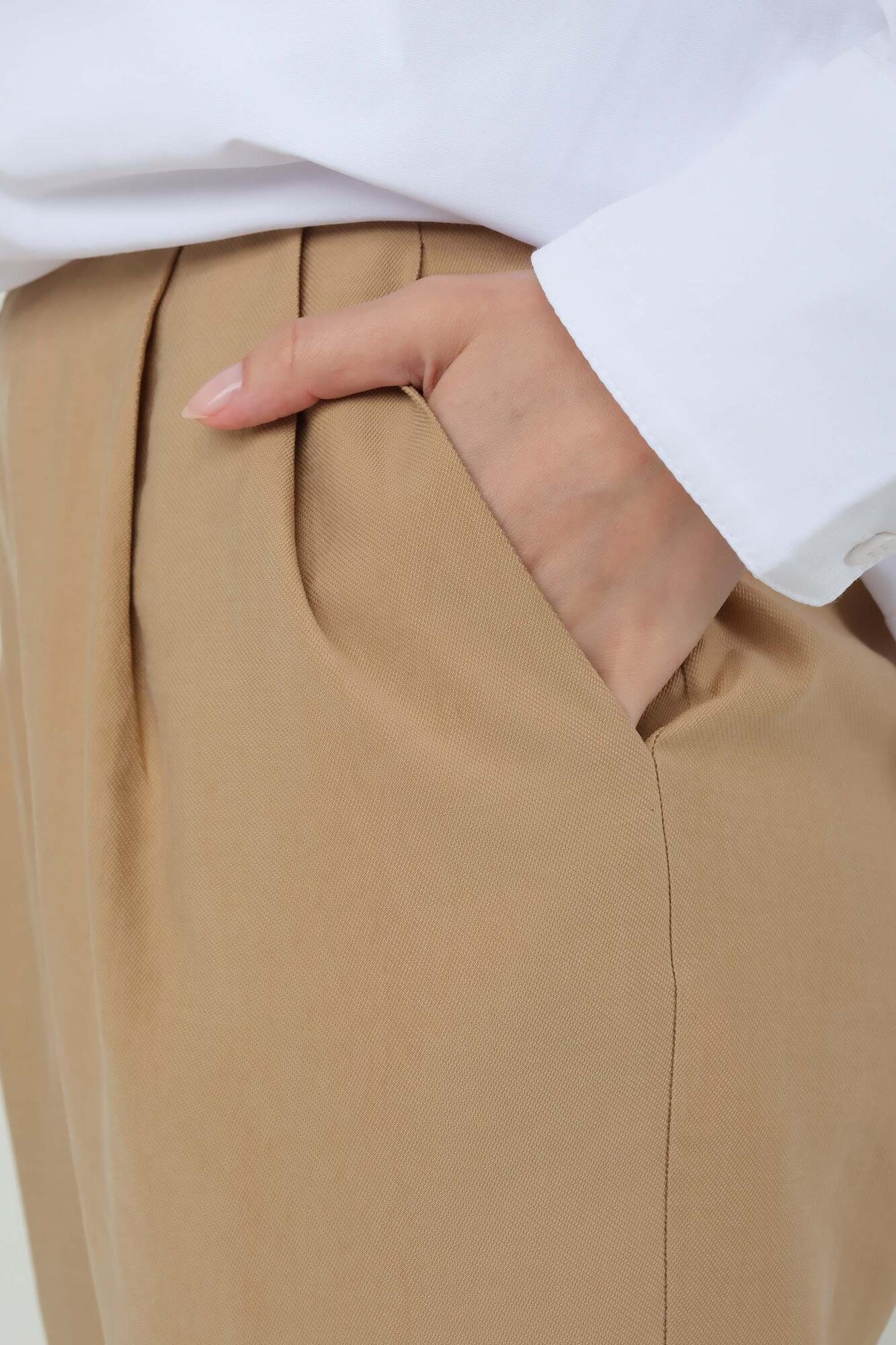 Front Pleated Trousers Camel