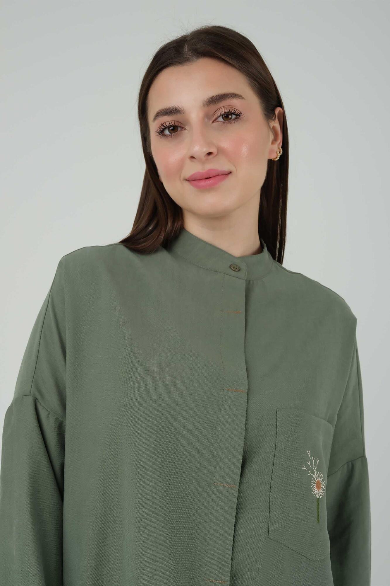 Broidery Detailed Tencel Tunic Almond Green 