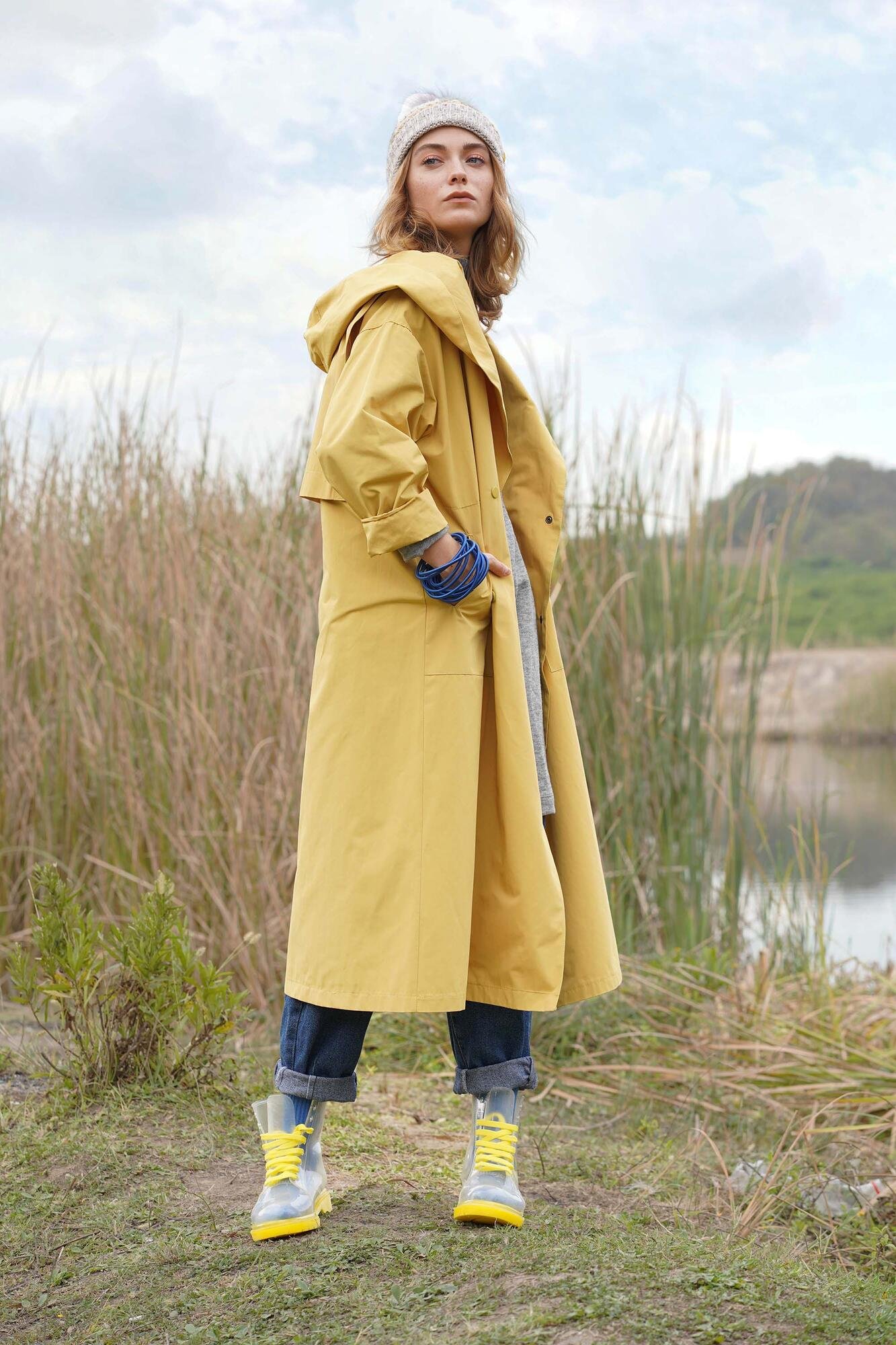 Hooded Raincoat Yellow 