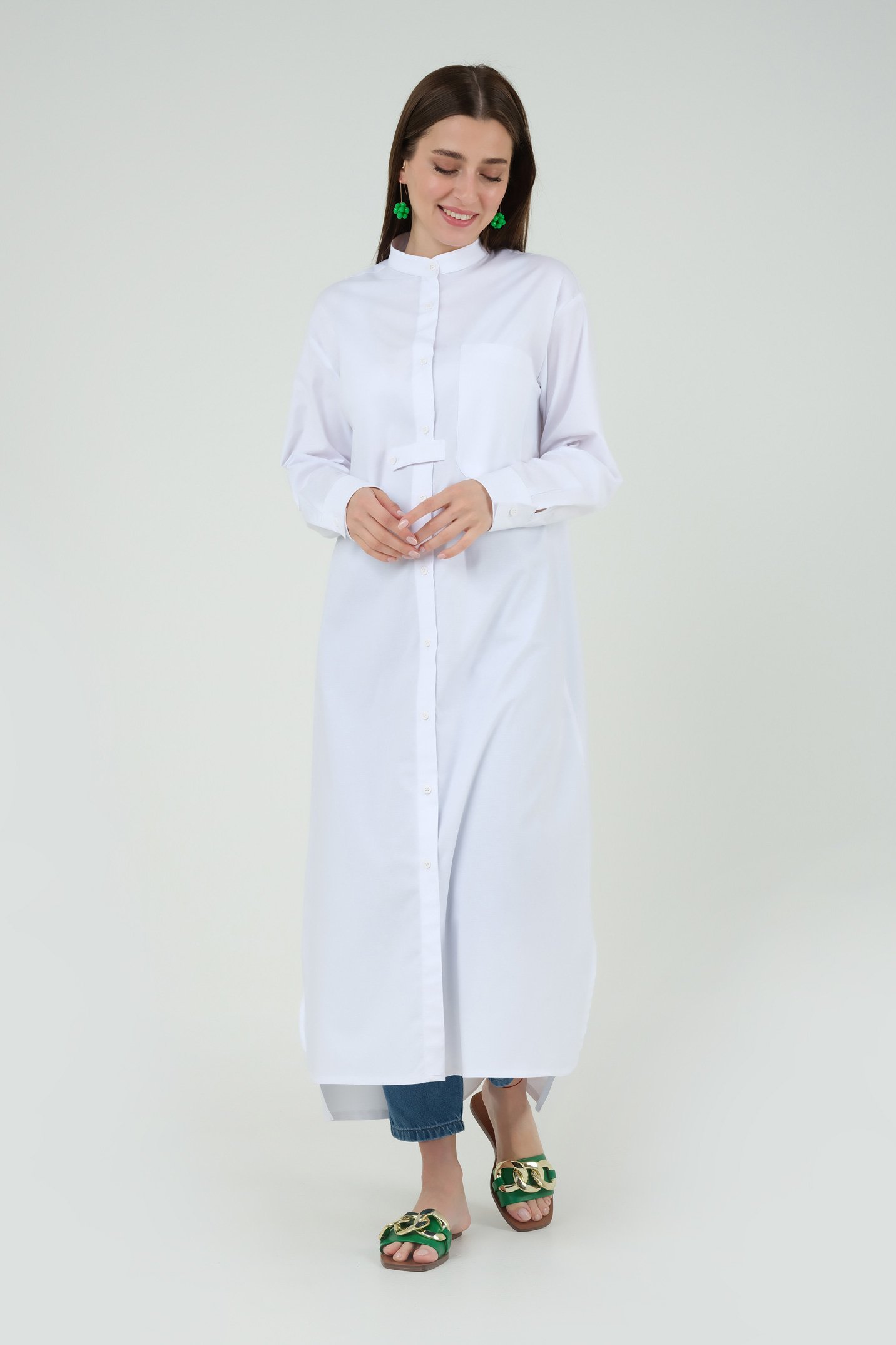 Tunic With Front Epaulet White