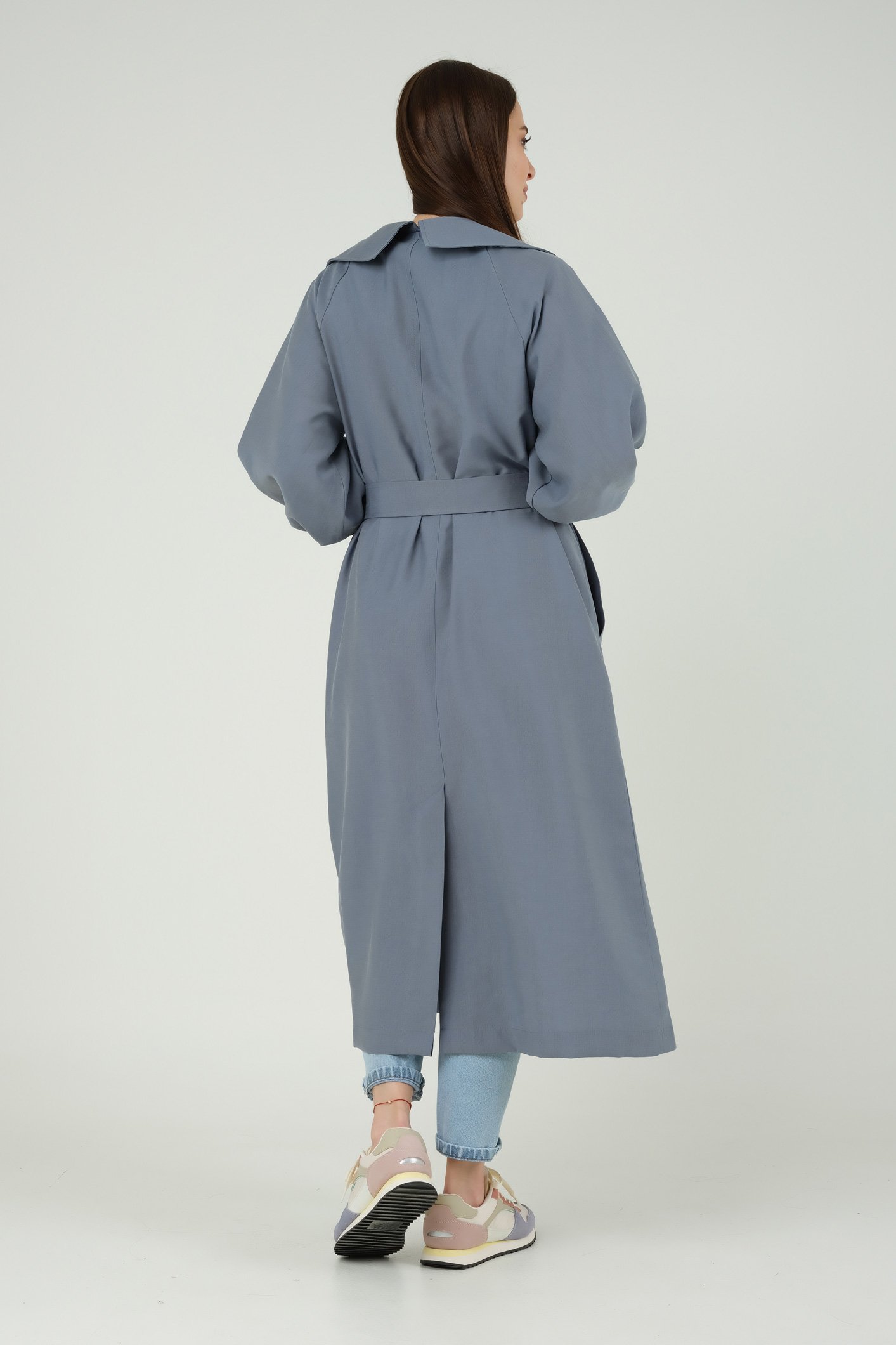 Thick Placket Trenchcoat Jean Blue 