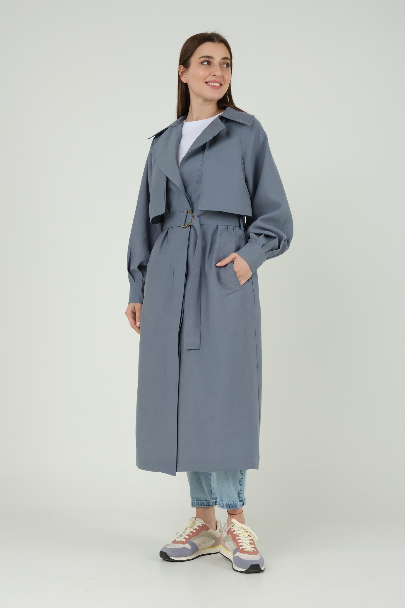 Thick Placket Trenchcoat Jean Blue 
