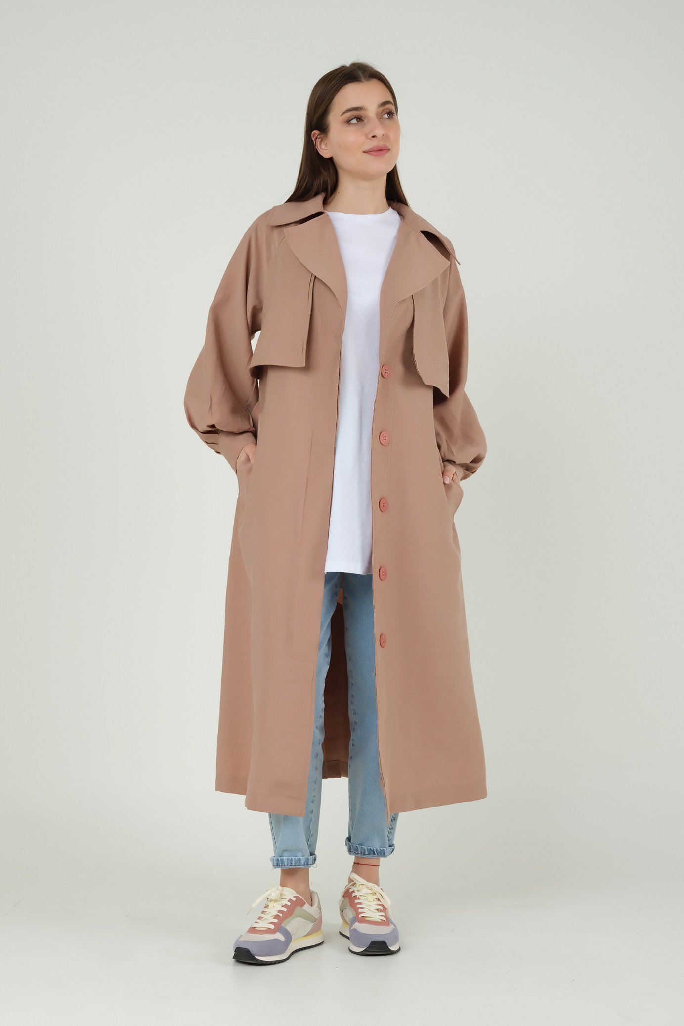 Thick Placket Trench Coat Soft Powder Pink 