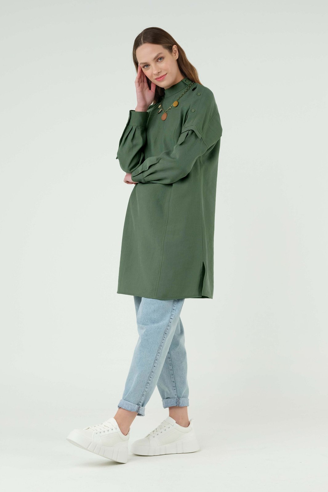 Buttoned Shoulder Tunic Green 