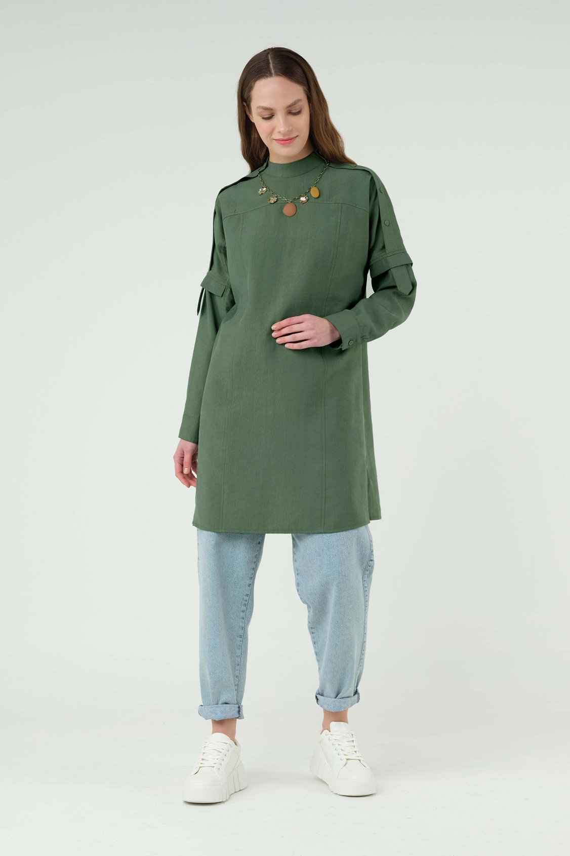 Buttoned Shoulder Tunic Green 
