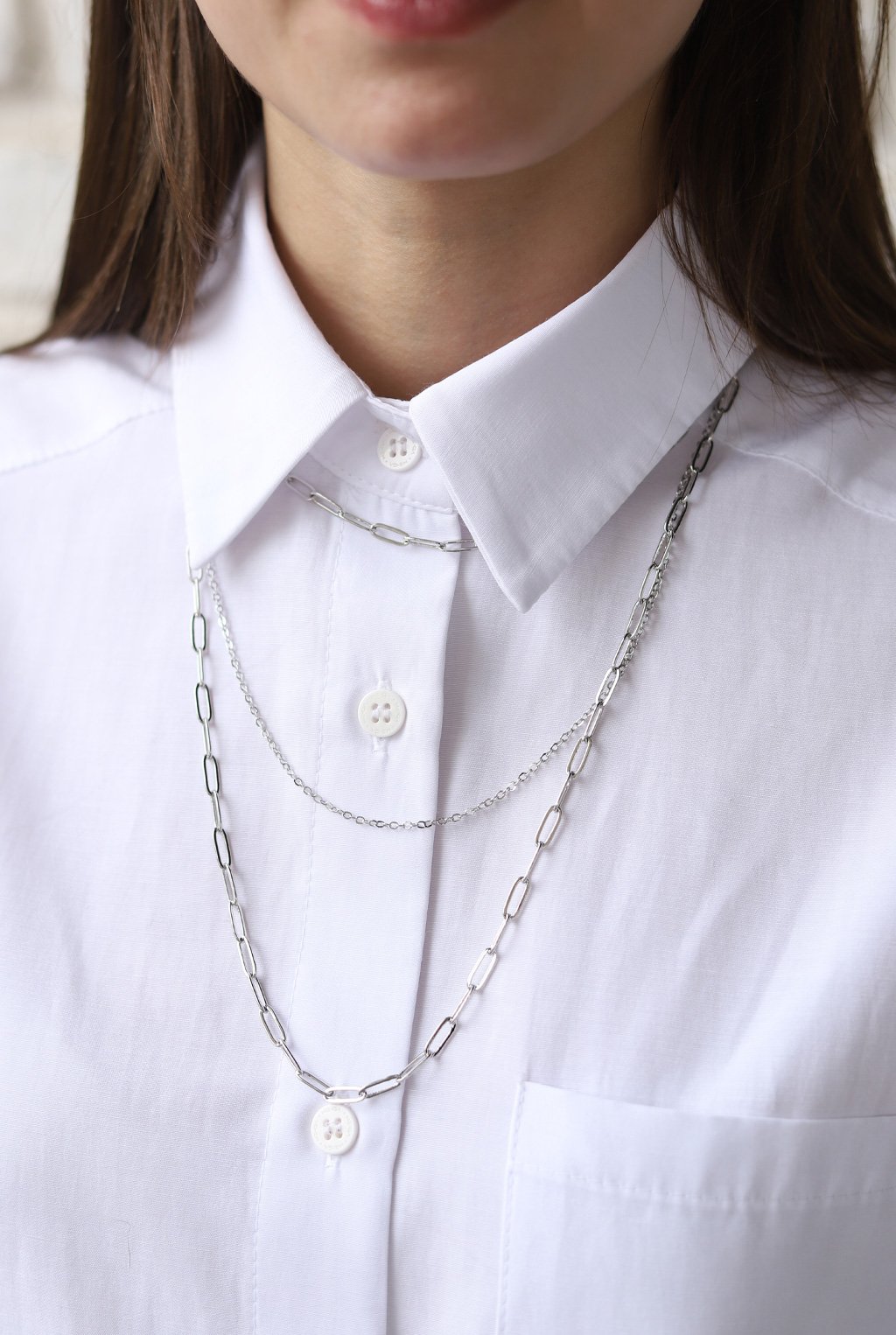 Modern Chain Triple Silver Necklace 