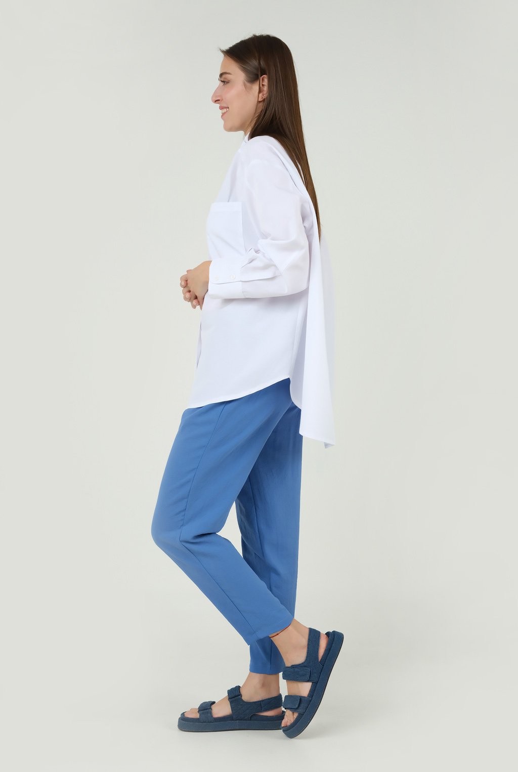 Elastic Carrot Fit Trousers Blue 