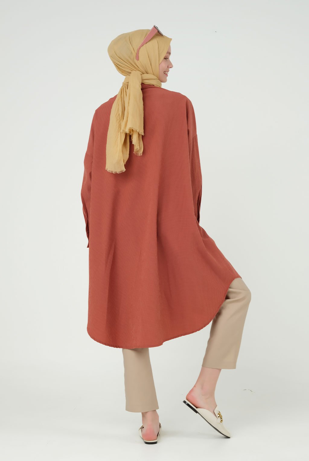 Broidery Detailed Long Tunic Brick-Red