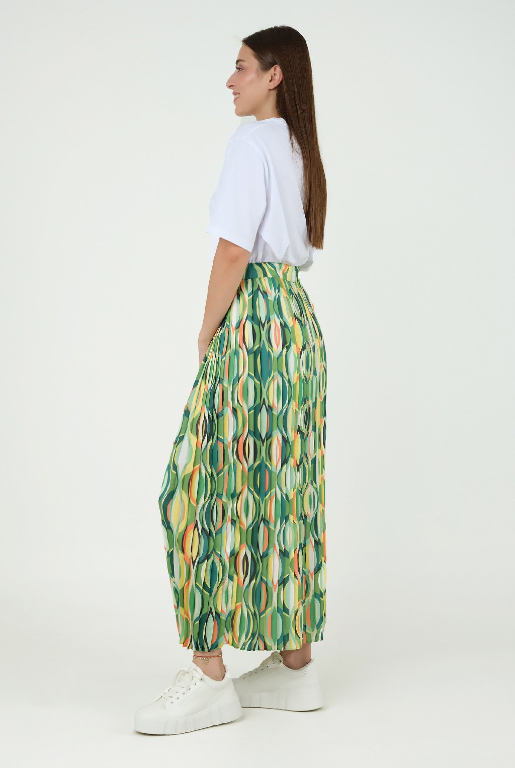 Onion Patterned Pleated Skirt Green 