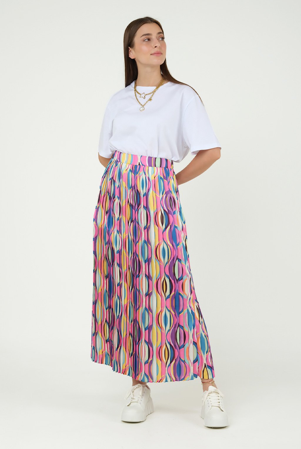 Onion Patterned Pleated Skirt Pink 