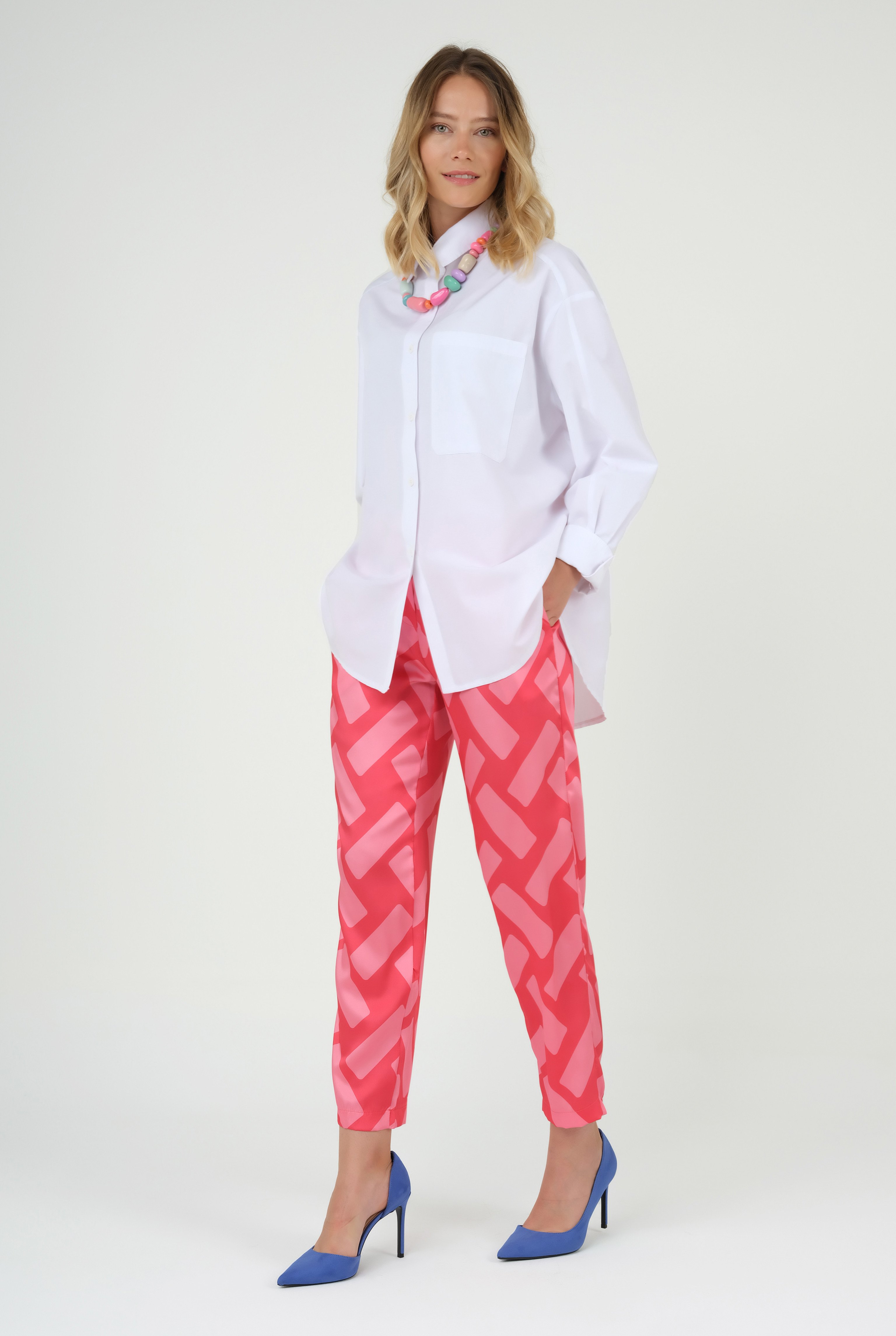 Rectangle Patterned Trousers Pink 
